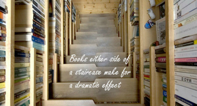 Staircase book storage-text